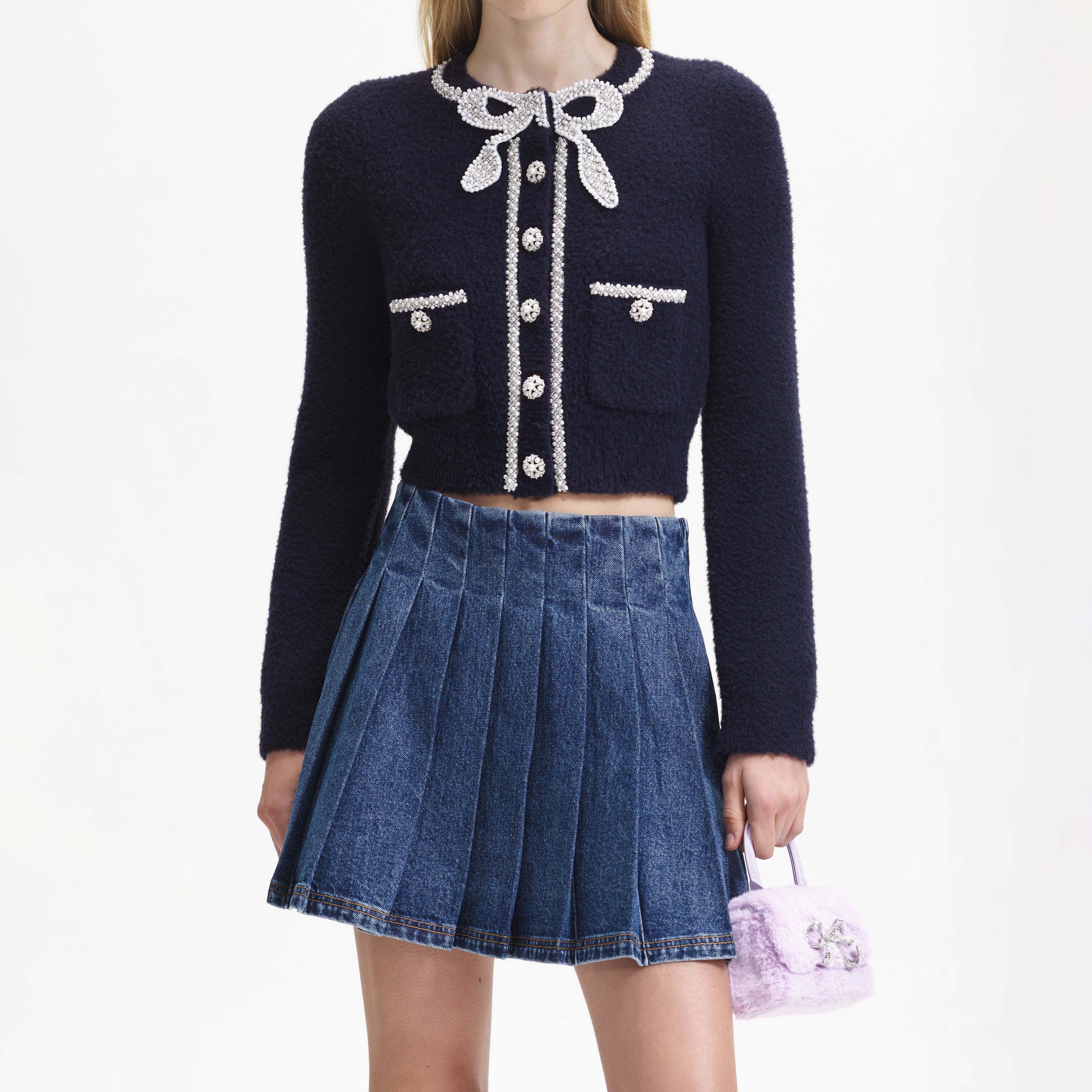 Navy Soft Knit Bow Cardigan