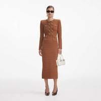 Brown Textured Knit Midi Dress