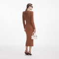 Brown Textured Knit Midi Dress