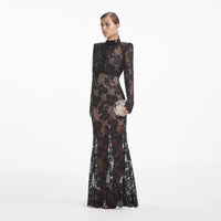 Black Rhinestone Lace Maxi Dress