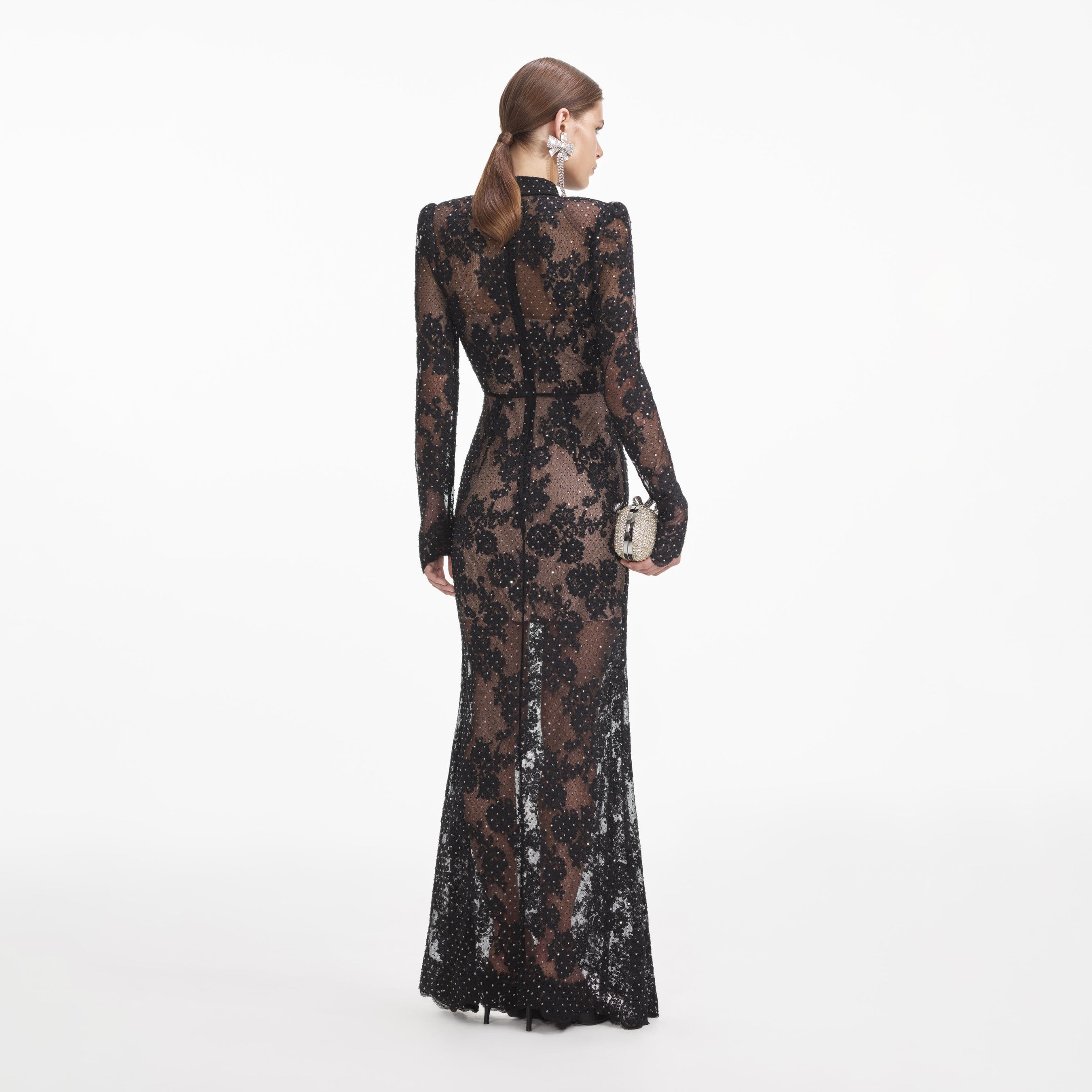 Black Rhinestone Lace Maxi Dress