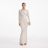 Cream Rhinestone Diamante Trim Maxi Dress