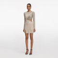Champagne Rhinestone Lace Trim Mini Dress