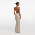 Champagne Rhinestone Lace Trim Maxi Dress