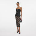 Black Floral Lace Midi Skirt