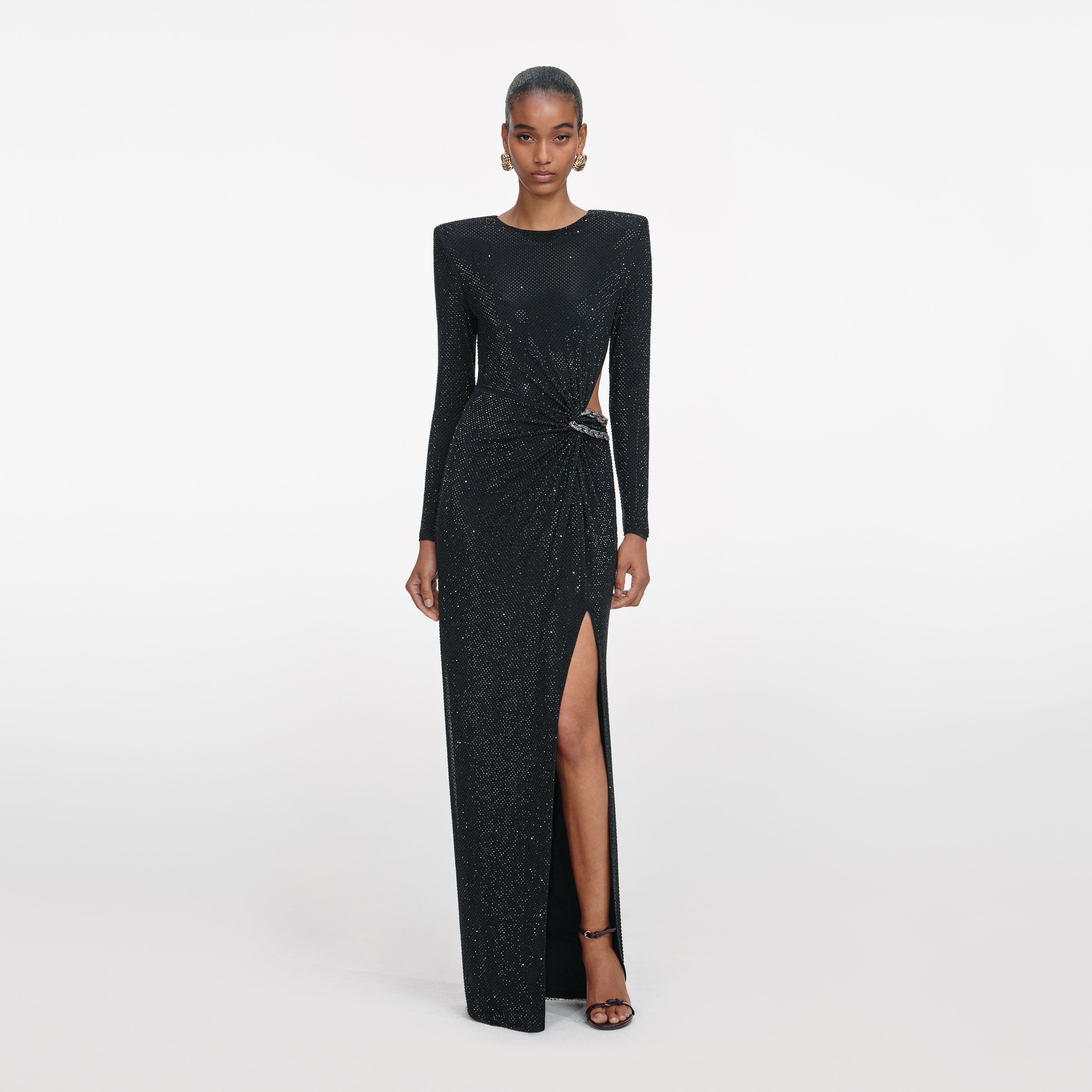 Black Rhinestone Embellished Maxi Dress