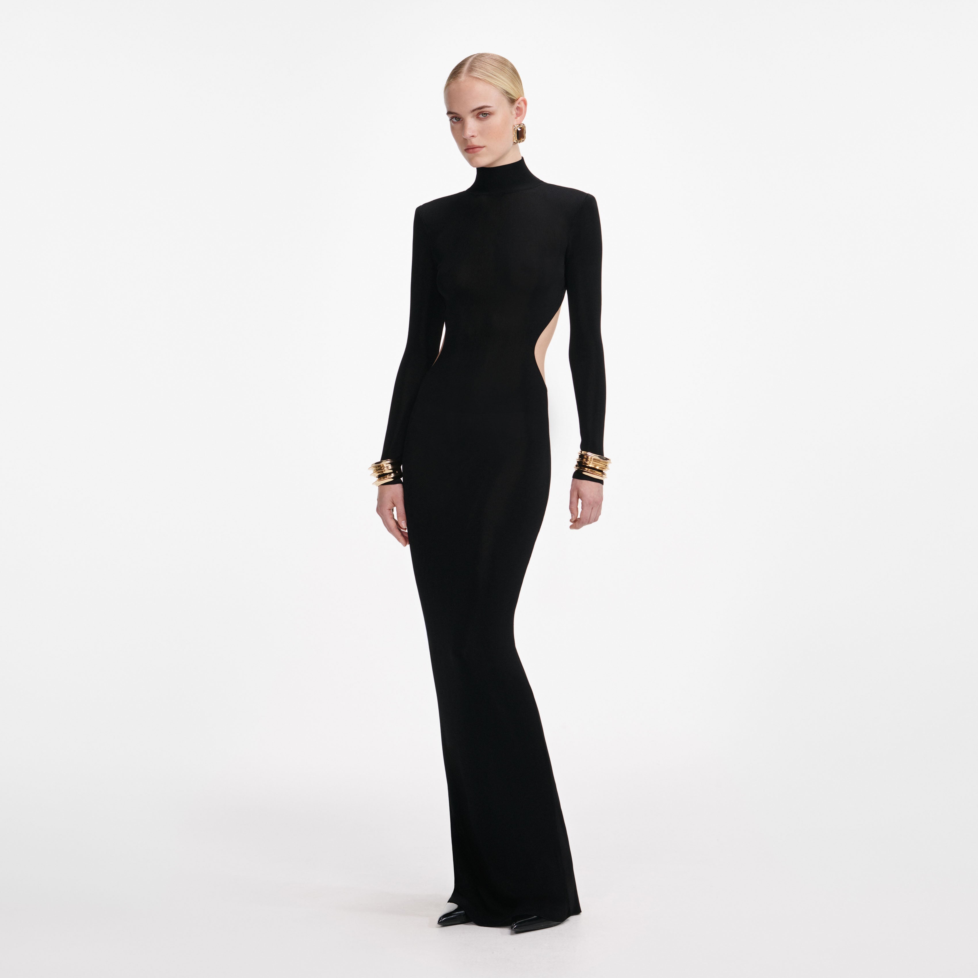 Black Viscose Knit Cut Out Maxi Dress