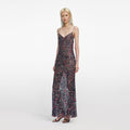 Navy Floral Sequin Maxi Dress
