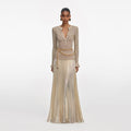 Gold Lurex Ribbed Knit Maxi Dress