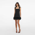 Black Crepe 3D Flower Mini Dress