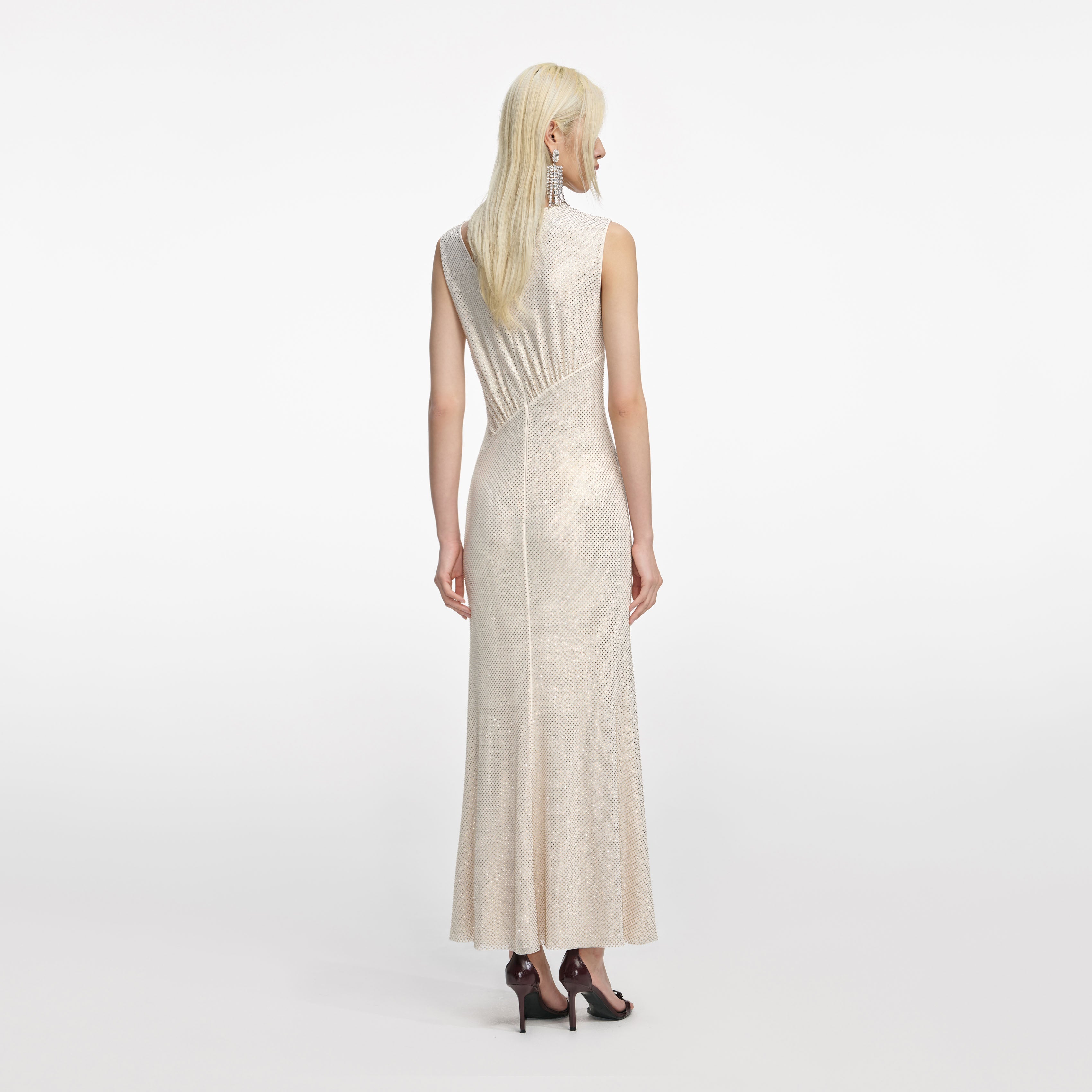 Champagne Rhinestone Cut Out Midi Dress