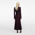 Burgundy Rhinestone Fishnet Midi Dress