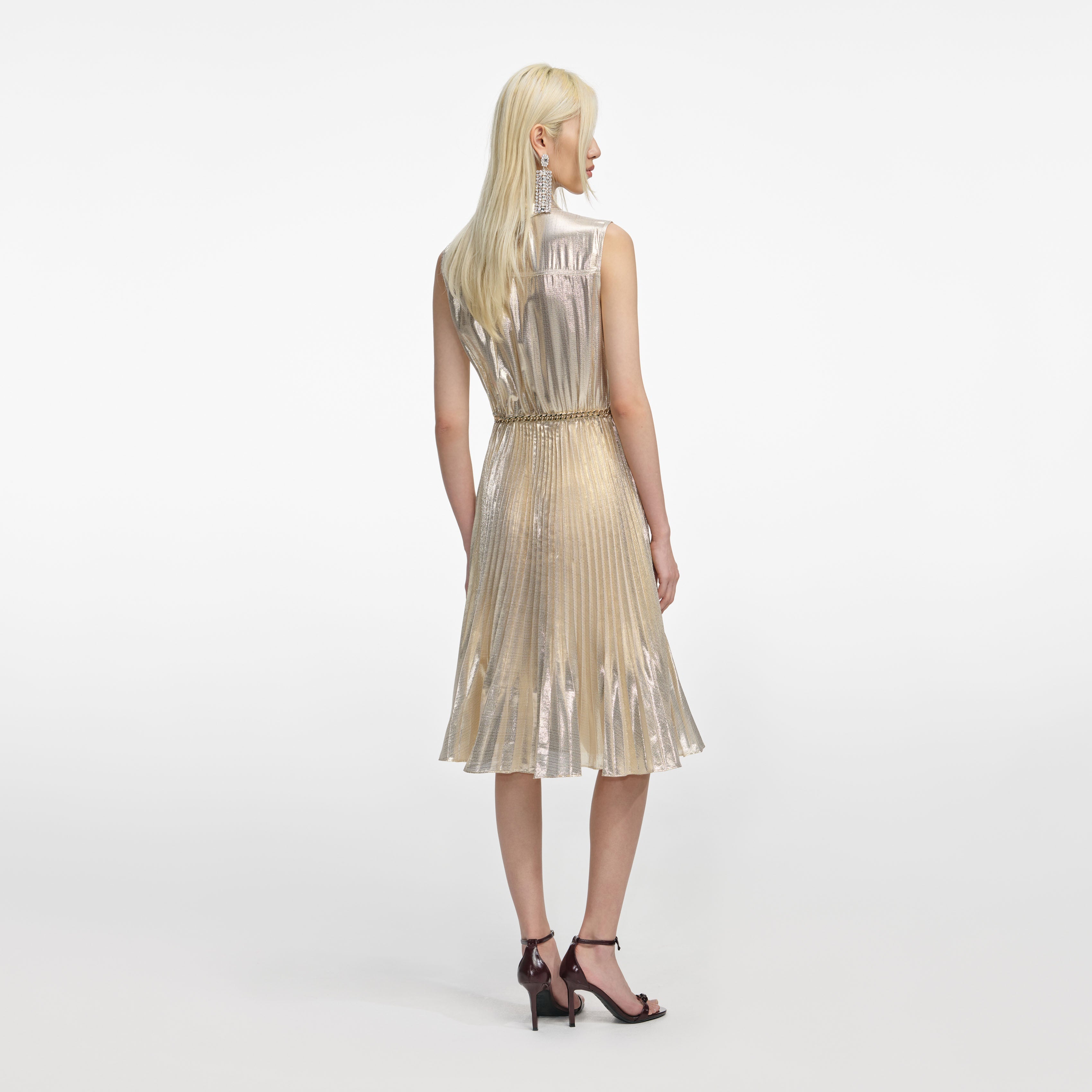 Gold Metallic Sleeveless Midi Dress