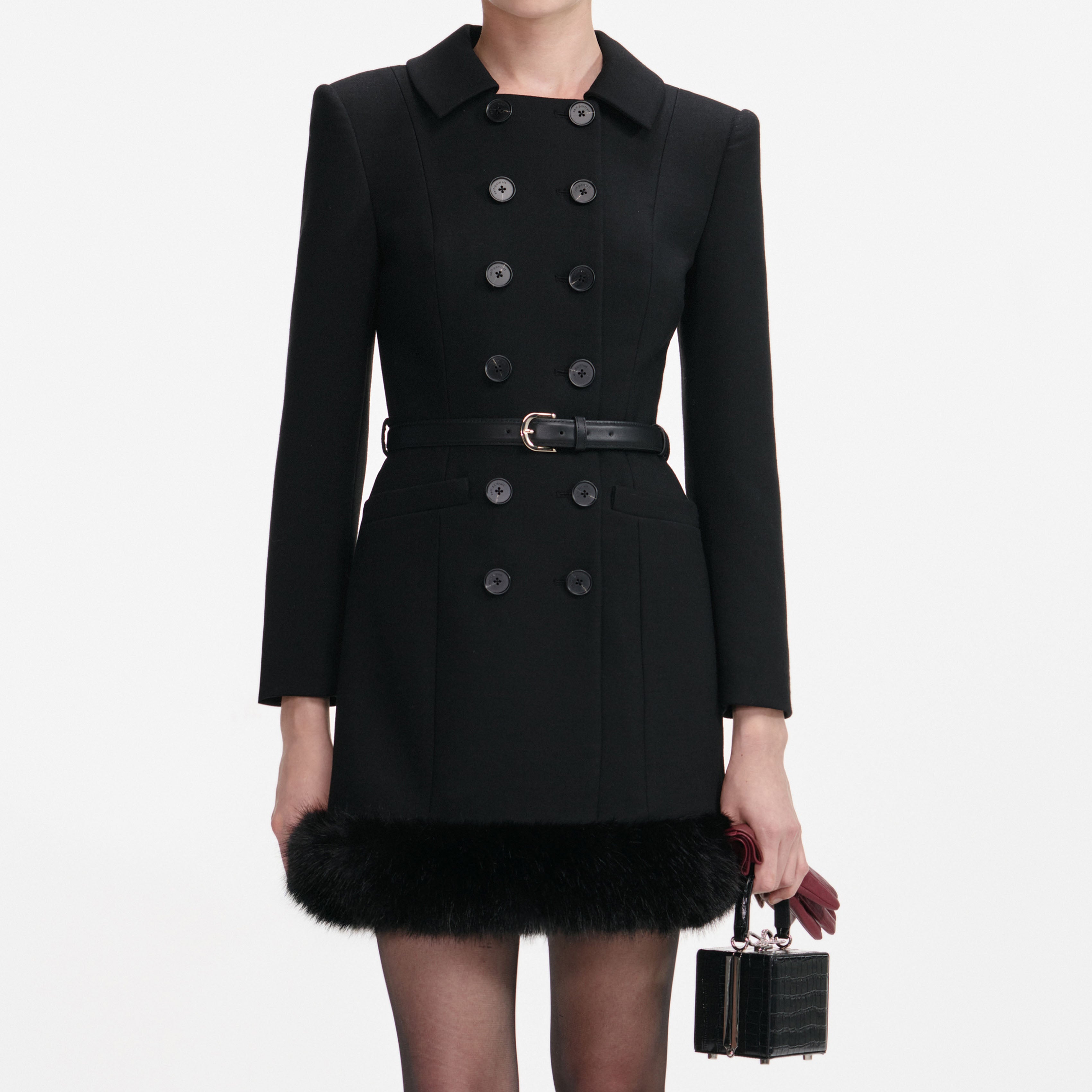 Black Wool Double Breasted Mini Dress
