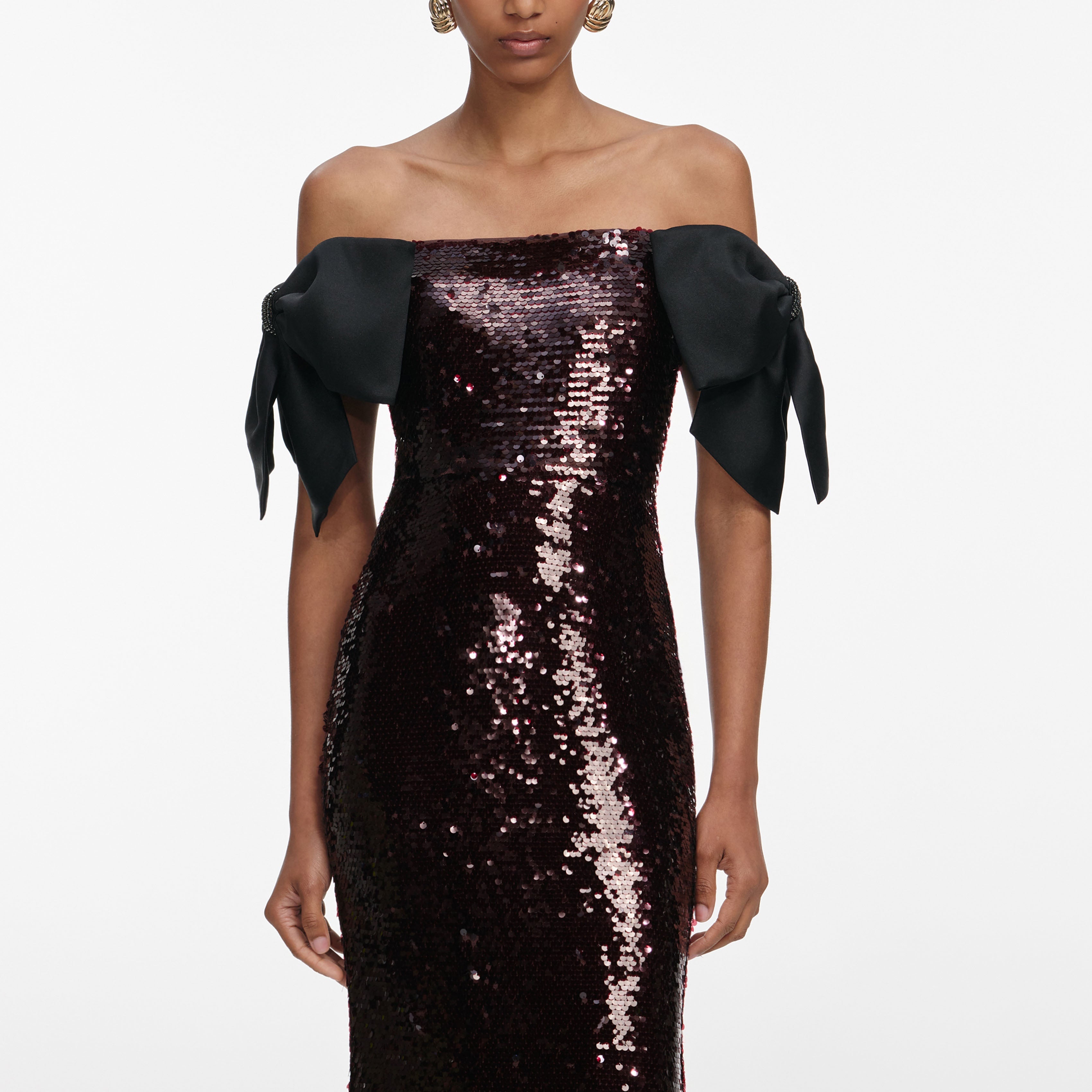 Brown Sequin Bow Maxi Dress
