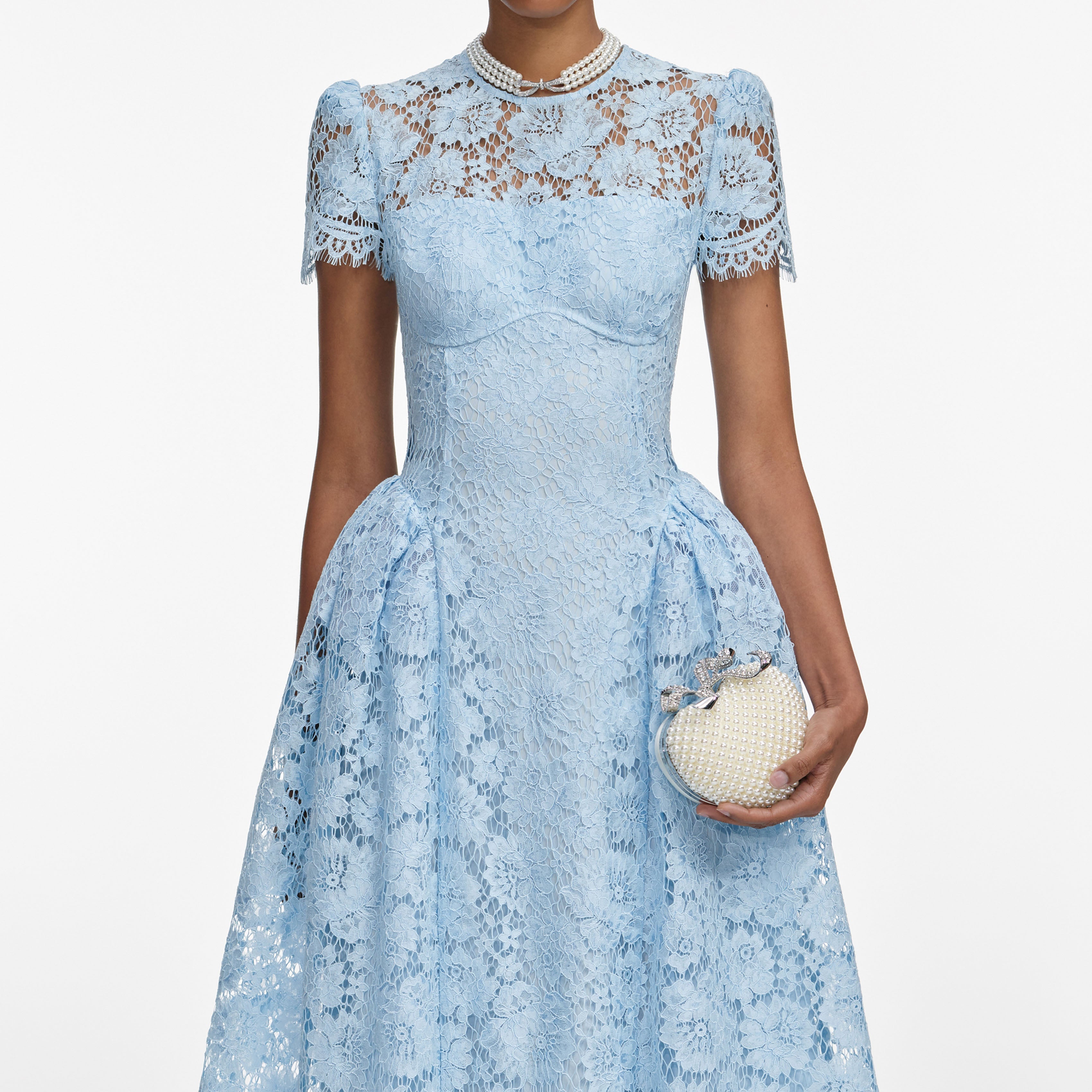 Blue Fine Lace Midi Dress