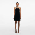 Black Velvet Crystal Trim Mini Dress