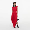 Red Jersey Drape Asymmetric Midi Dress