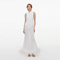 White Racer Back Feather Knit Midi Dress