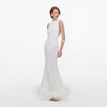 White Racer Back Feather Knit Midi Dress