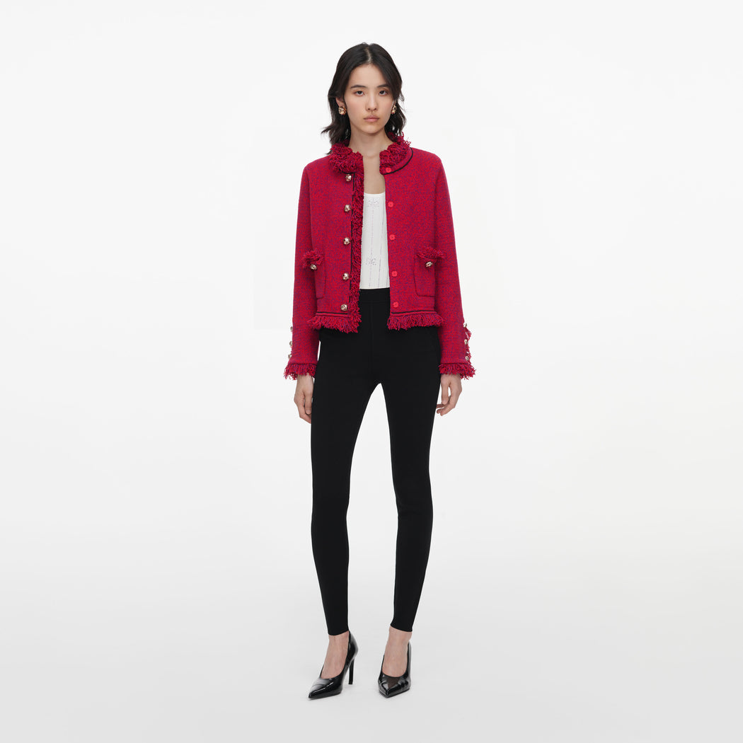 Red Frayed Knit Jacket