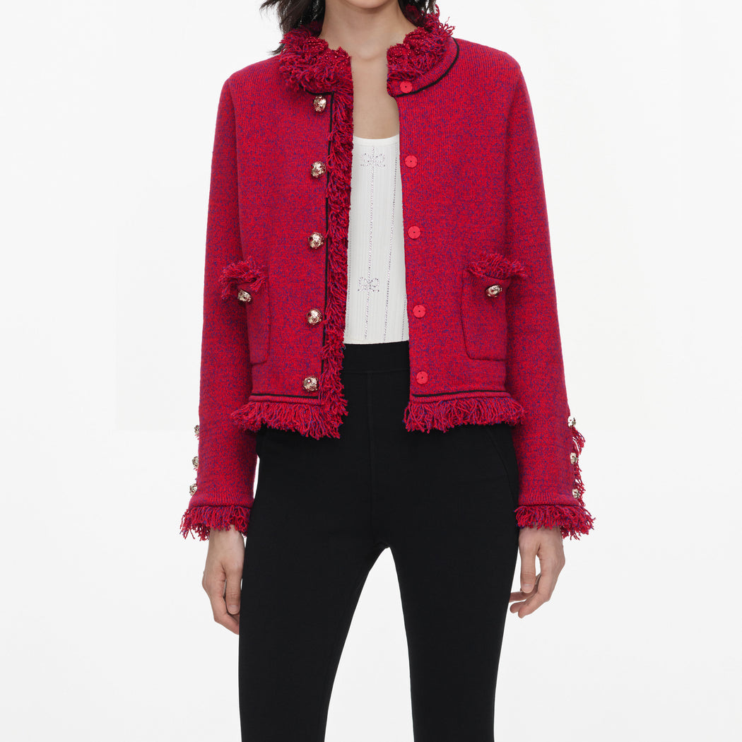 Red Frayed Knit Jacket