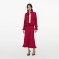 Red Frayed Knit Midi Skirt