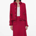 Red Frayed Knit Midi Skirt
