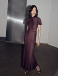 Burgundy Rhinestone Fishnet Midi Dress