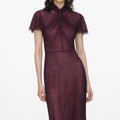 Burgundy Rhinestone Fishnet Midi Dress