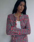 Red Check Frayed Knit Jacket