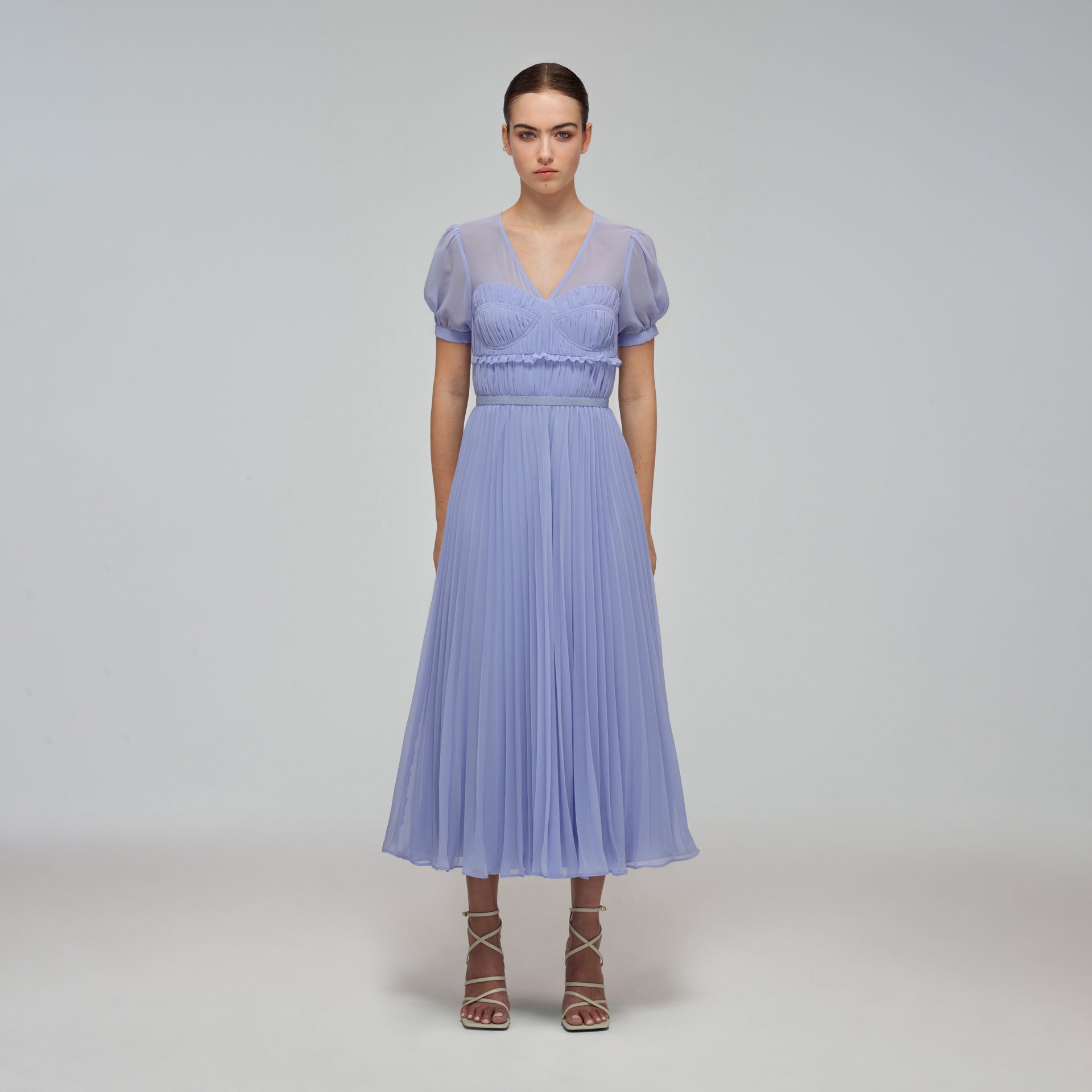 Lilac Chiffon Pleated Midi Dress