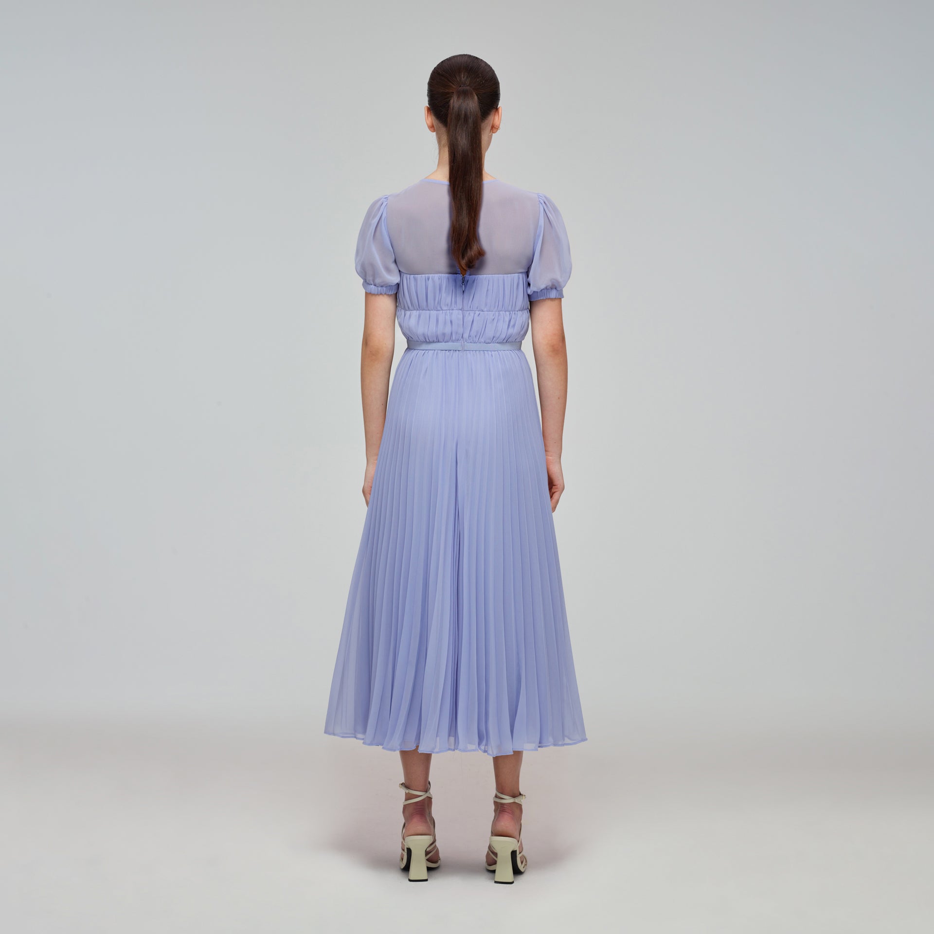 Lilac Chiffon Pleated Midi Dress