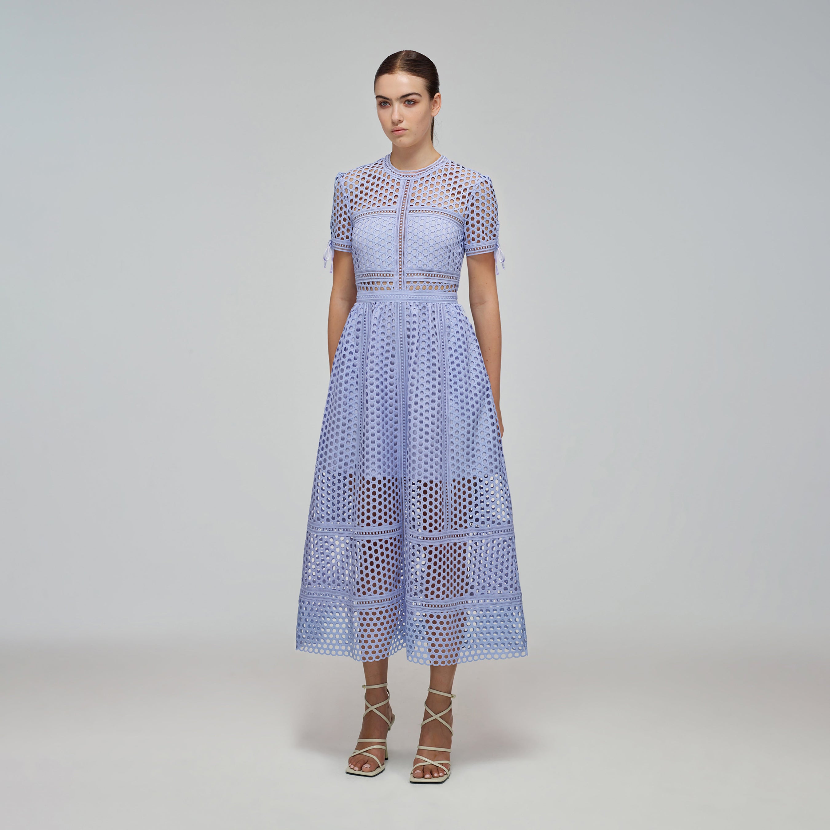 Lilac Guipure Lace Midi Dress