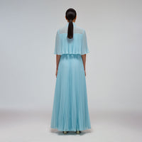 Tropical Blue Chiffon Maxi Dress