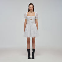 White Crinkle Chiffon Dot Mini Dress