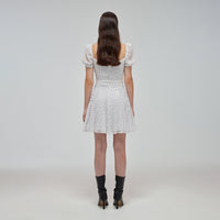 White Crinkle Chiffon Dot Mini Dress