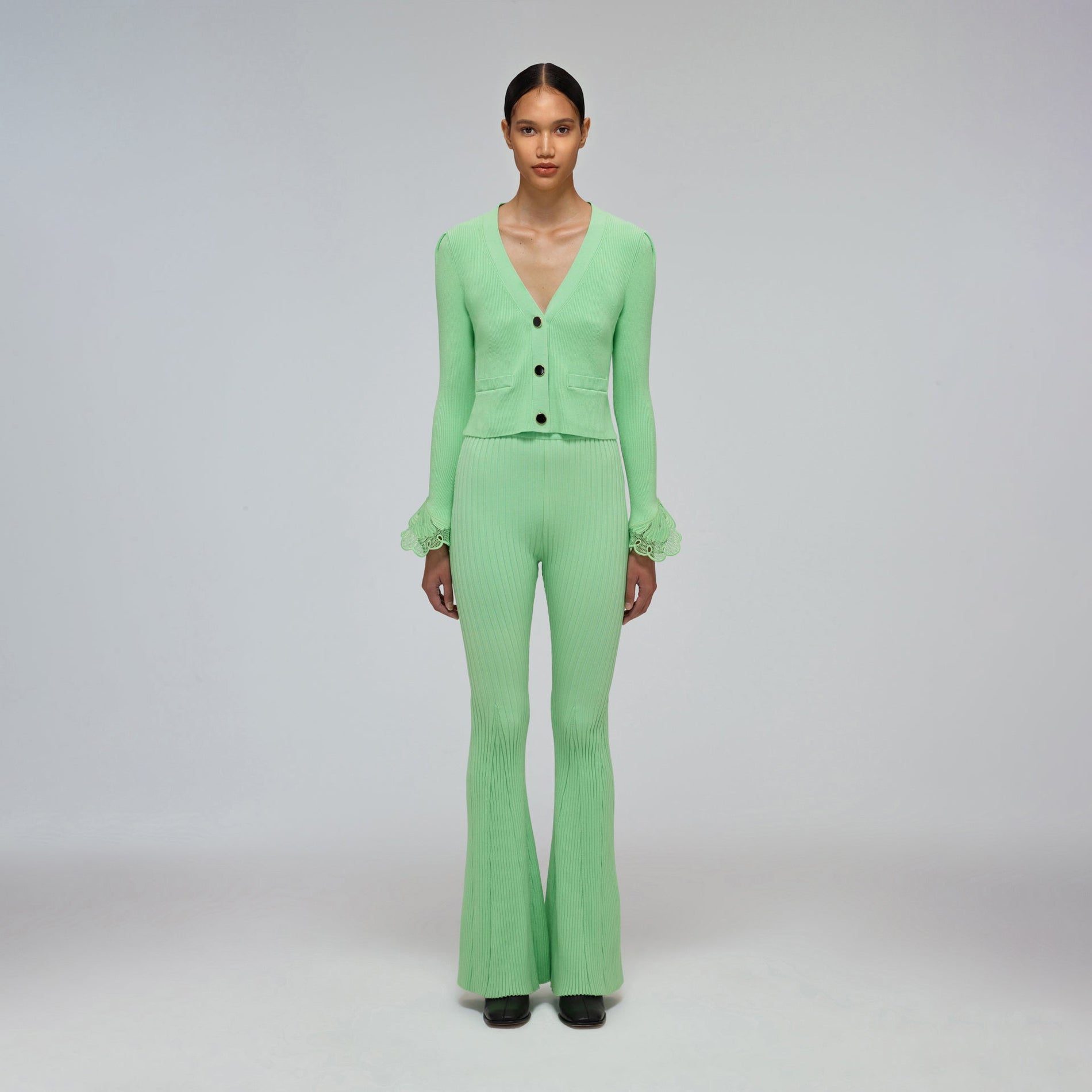 Spearmint Ribbed Knit Trouser