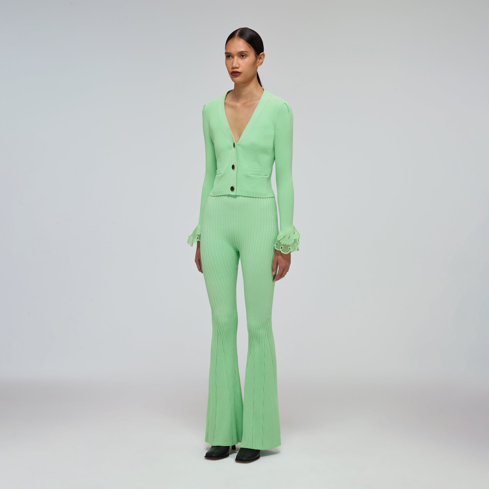 Spearmint Ribbed Knit Trouser