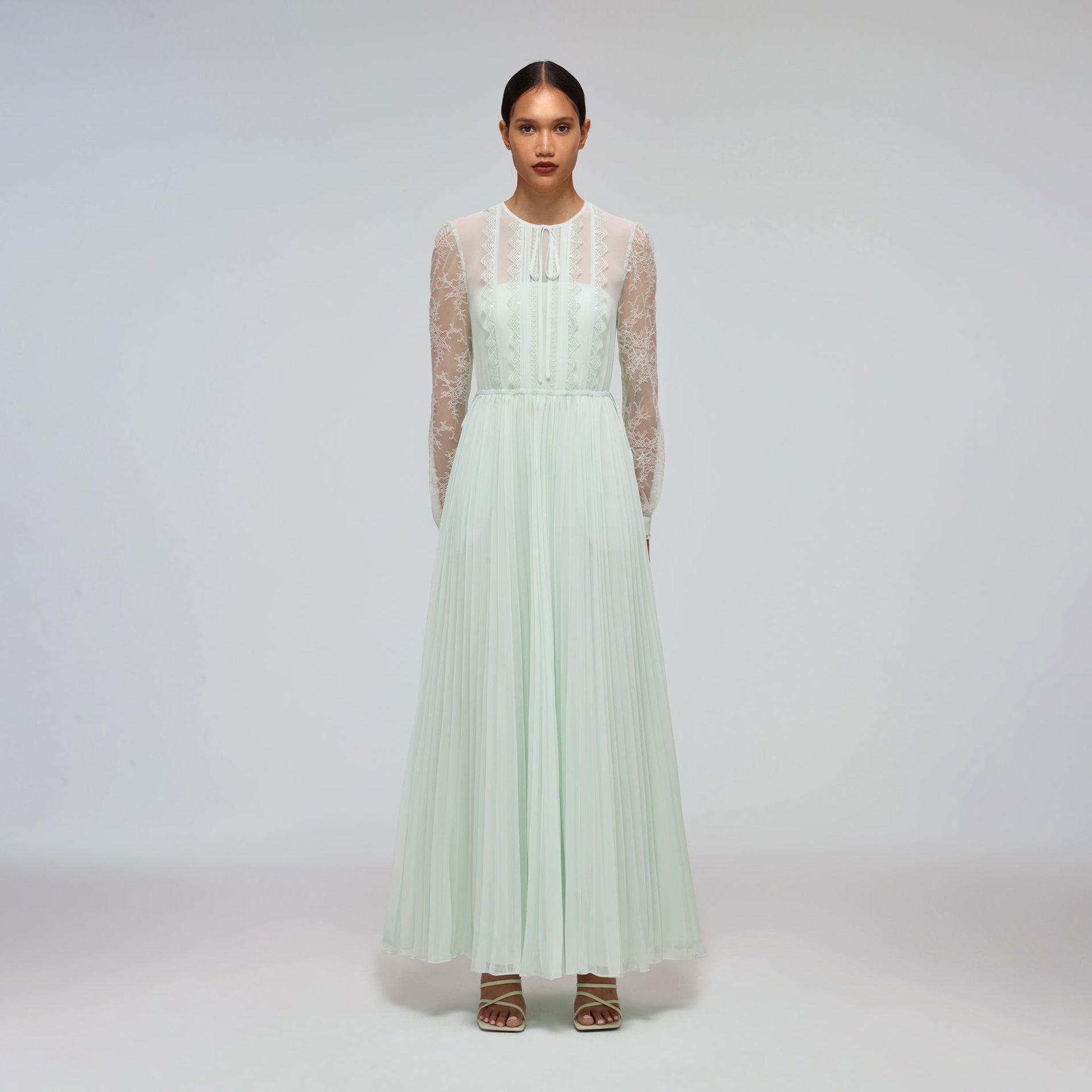 Mint Chiffon & Fine Lace Maxi Dress