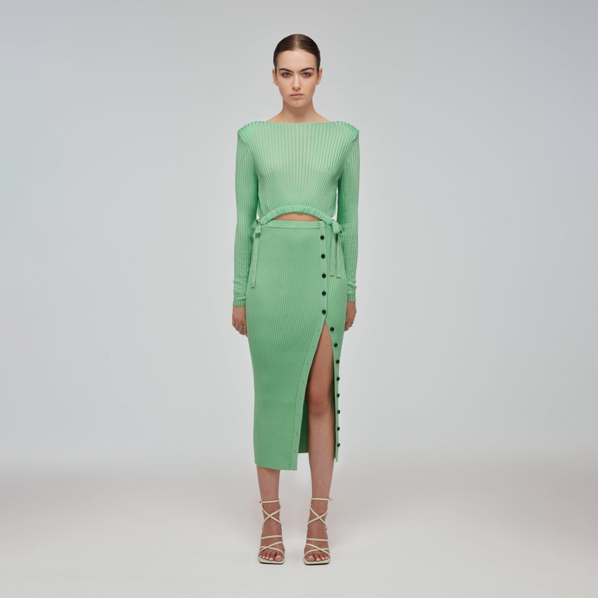 Spearmint Ribbed Knit Midi Dress