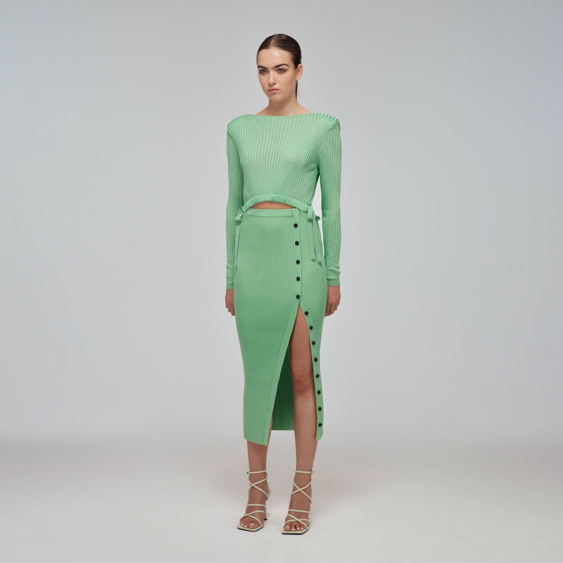 Spearmint Ribbed Knit Midi Dress