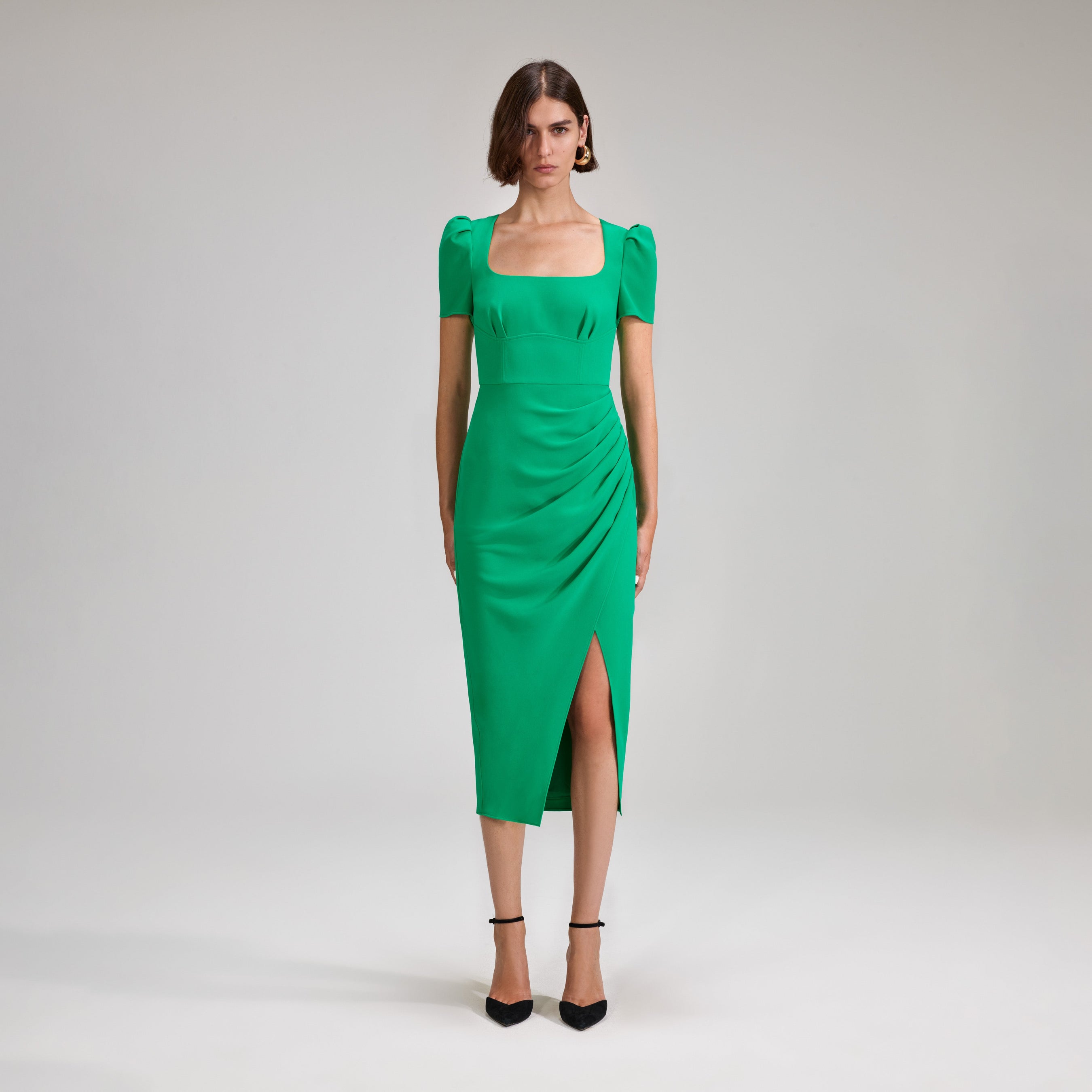 Green Crepe Midi Dress