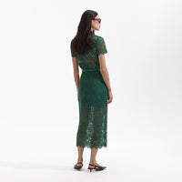 Green Guipure Lace Midi Skirt