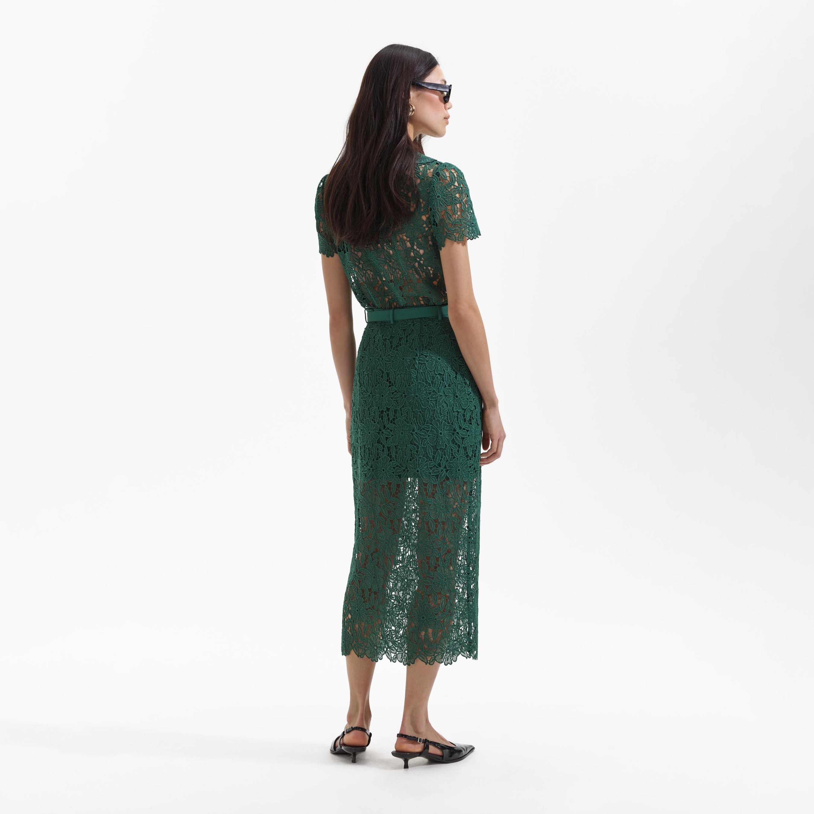 Green Guipure Lace Midi Skirt