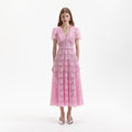 Pink Guipure Midi Dress