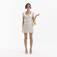 Cream Guipure Lace Button Mini Dress