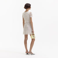 Cream Guipure Lace Button Mini Dress