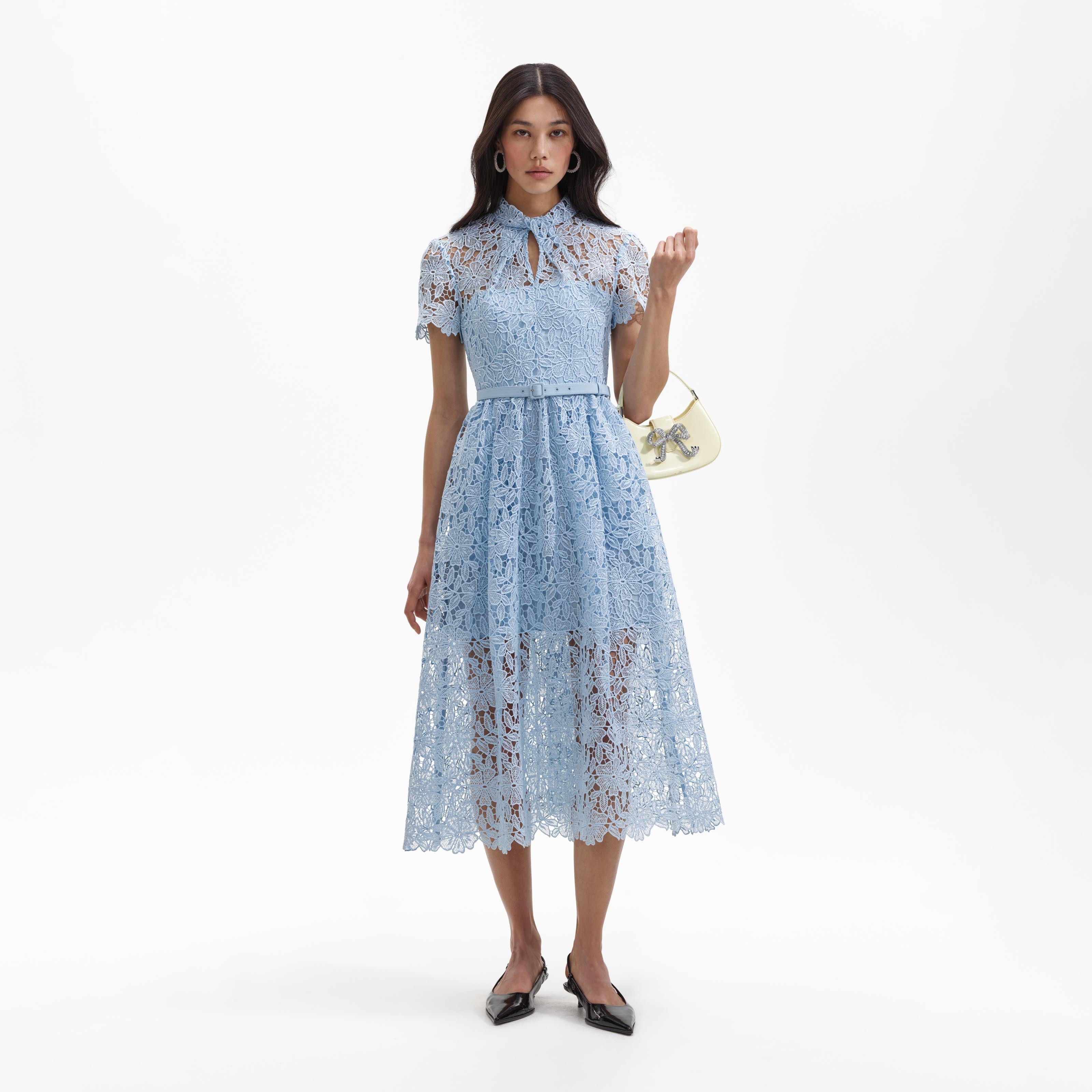 Blue Lace Keyhole Midi Dress – self-portrait-US