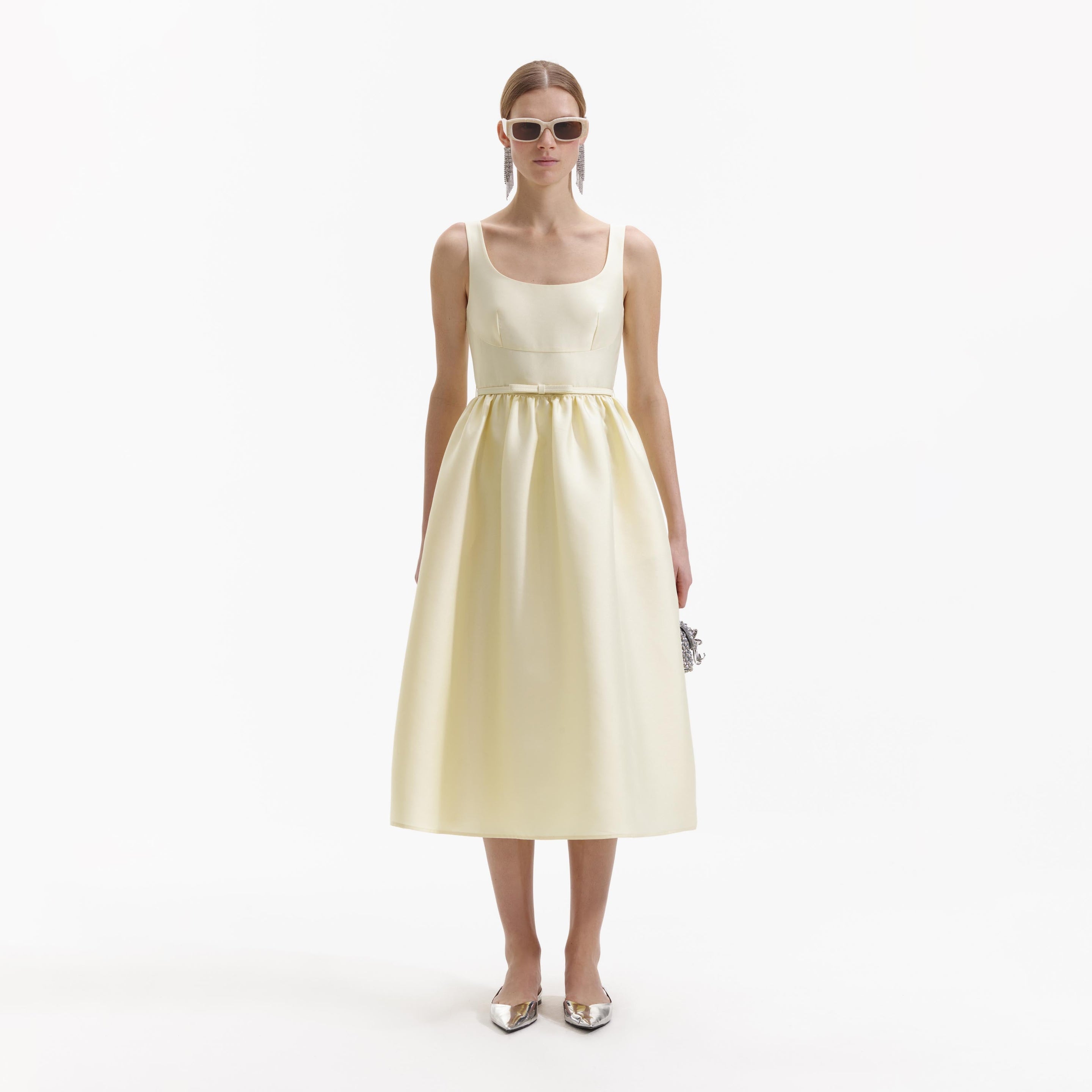 Yellow Taffeta Midi Dress – self-portrait-US